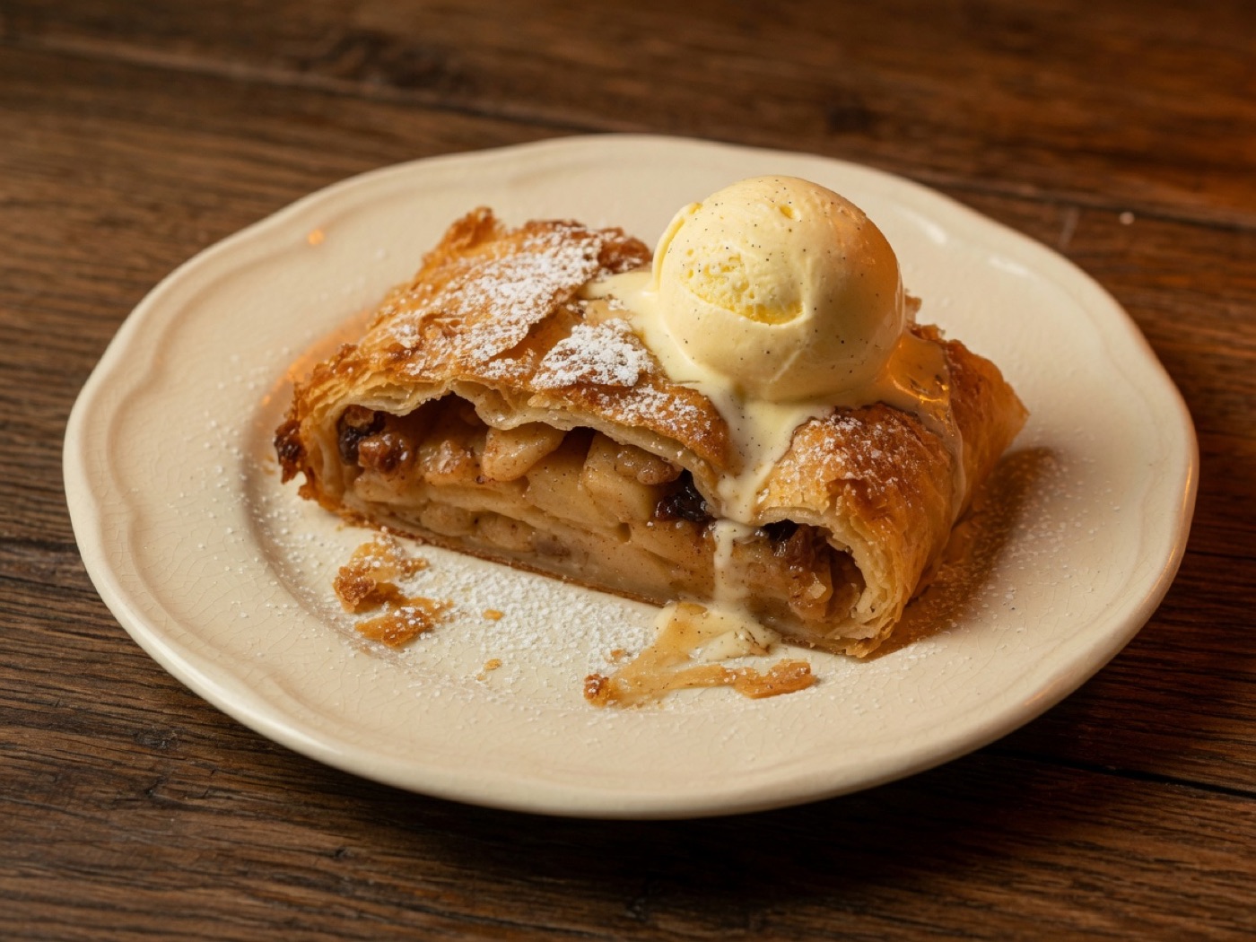 Apfelstrudel mit Vanilleeis